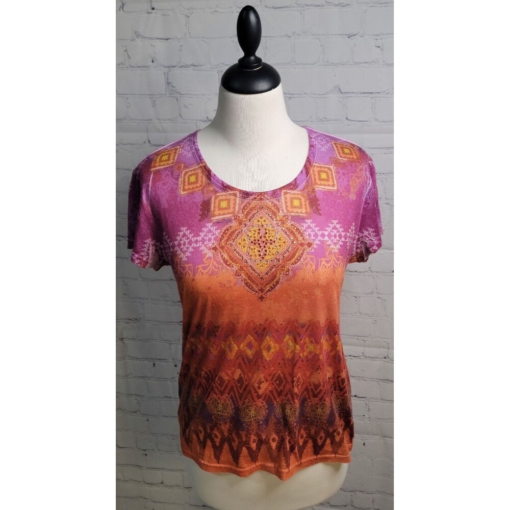 Jane Ashley Women's Casual Lifestyle Sequin Top size Sm Geometric Colorful Artsy
